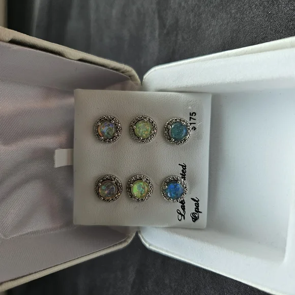 Opal Silver Stud Earrings Set - Picture 5 of 7